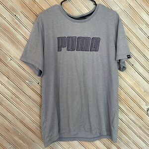 PUMA Men's Short Sleeve Athletic Tee in Blue Gray Embroidered Logo Workout Top